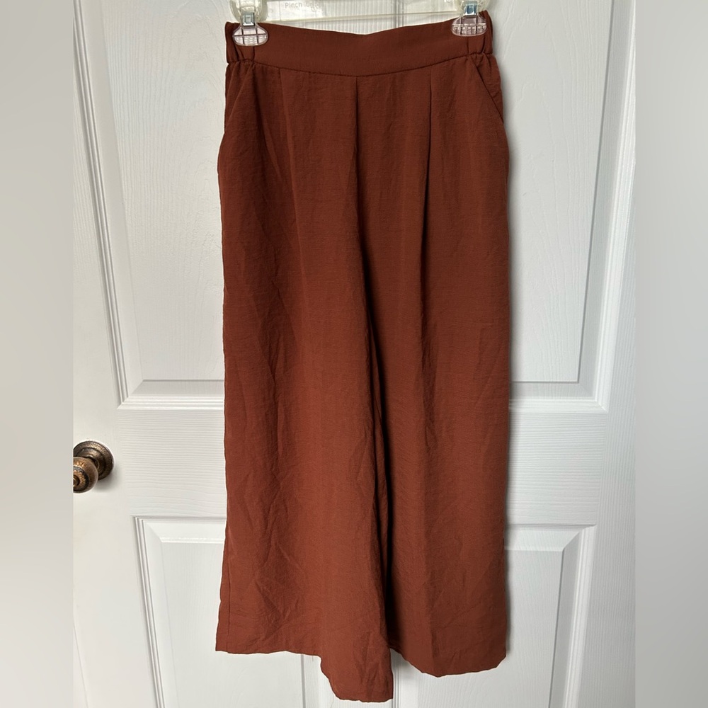 H&M Wide Leg Cropped Pleated Brown Pant Trousers In Size 2